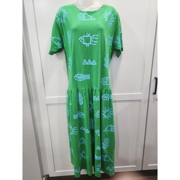 Cotton Fields By M. Mac Dresses & Skirts - Cotton Fields By M. Mac Cotton Green Blue Fish Sun Long Dress Medium